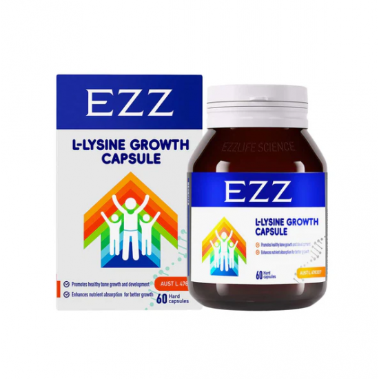 EZZ L-Lysine Growth Capsule EZZ儿童青少年赖氨酸成长胶囊【第三代】 60粒【保质期2029/01】
