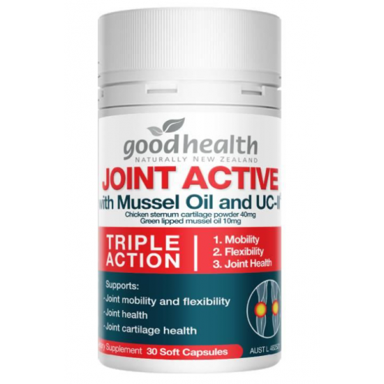 Goodhealth Joint Active with Mussel Oil and UC-ii 好健康三合一关节灵+(青口油)骨胶原胶囊 30粒【保质期2028/04】