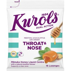 Kurols Dual Action Throat & Nose Lozenges 16s Kurols 双效润喉通鼻含片【保质期2027/02】 Kurols Dual Action Throat & Nose Lozenges 16s Kurols 双效润喉通鼻含片【保质期2027/02】