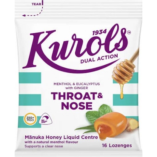 Kurols Dual Action Throat & Nose Lozenges 16s Kurols 双效润喉通鼻含片【保质期2027/02】
