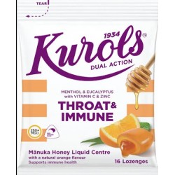 Kurols Dual Action Throat & Immune Lozenges 16s Kurols 双效润喉增强免疫含片【保质期2027/02】 Kurols Dual Action Throat & Immune Lozenges 16s Kurols 双效润喉增强免疫含片【保质期2027/02】