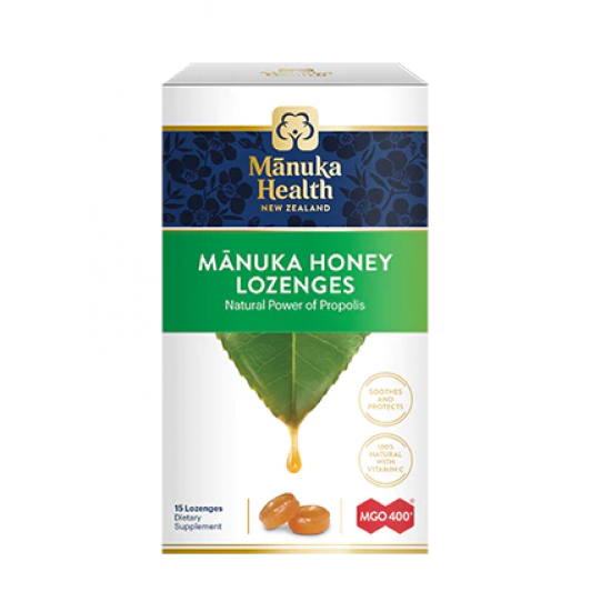 Manuka Health Propolis Lozenges 400  蜜纽康MGO 400  麦卢卡蜂蜜润喉糖蜂胶 15粒【保质期2026/01】