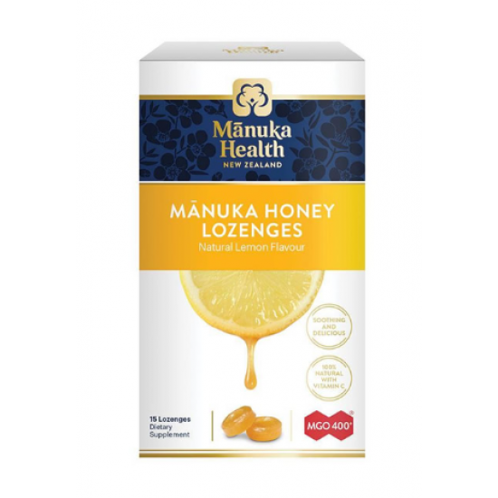 Manuka Health Lemon Lozenges 400 蜜纽康MGO 400 麦卢卡蜂蜜润喉糖柠檬味 15粒【保质期2026/12】