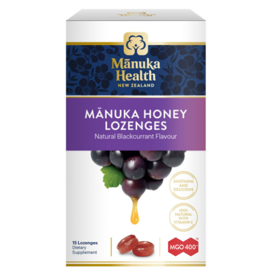 Manuka Health Blackcurrant Lozenges 400 蜜纽康MGO 400 麦卢卡蜂蜜润喉糖黑加仑味 15粒 [保质期10/2026]