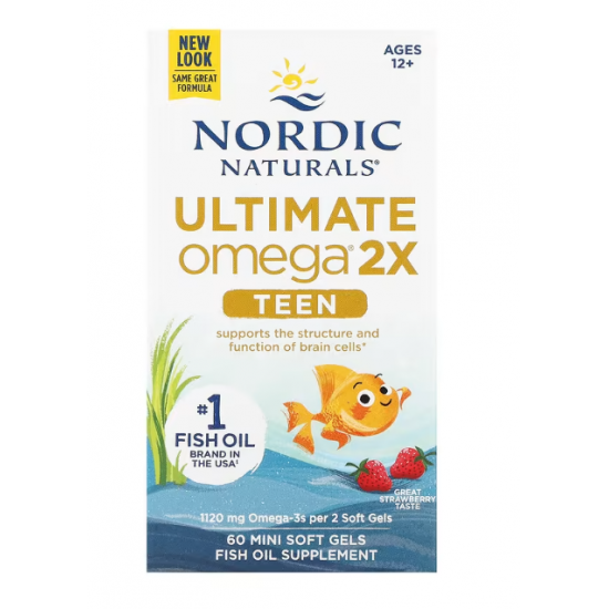 Nordic Naturals Ultimate Omega 2X Teen 挪威自然青少年双倍鱼油Omega 60s mini 草莓味 【保质期2026/09】