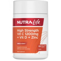 Nutra life-High Strength Vit C 1200mg + Vit D + Zinc 60 Tablets 纽乐高含量VC 1200mg 60片【保质期2028/03】 Nutra life-High Strength Vit C 1200mg + Vit D + Zinc 60 Tablets 纽乐高含量VC 1200mg 60片【保质期2028/03】