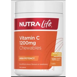 Nutra Life Vitamin C 纽乐维C咀嚼片 1200mg 120片【保质期2027/05】 Nutra Life Vitamin C 纽乐维C咀嚼片 1200mg 120片【保质期2027/05】