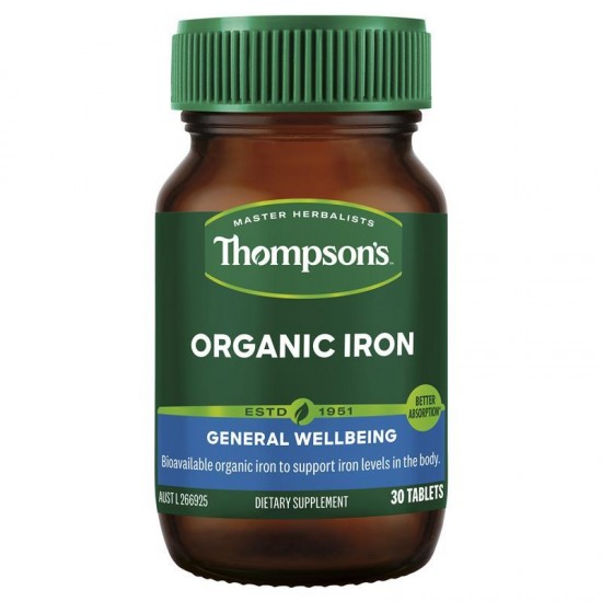 THOMPSON'S Organic Iron 24mg 有机补铁片 30粒【保质期2026/07】