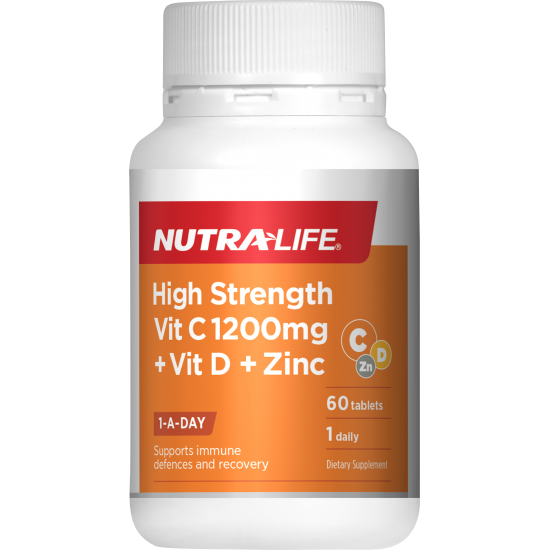 Nutra life-High Strength Vit C 1200mg + Vit D + Zinc 60 Tablets 纽乐高含量VC 1200mg 60片【保质期2025/09】