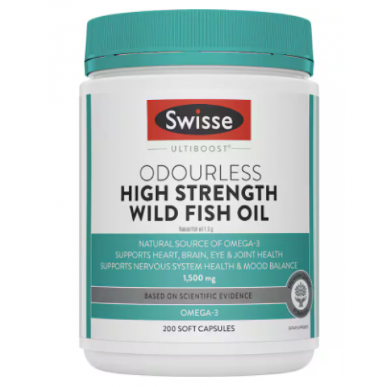 Swisse odourless High Strength Wild Fish Oil 鱼油无腥味深海1500mg 200粒【保质期2028/03】