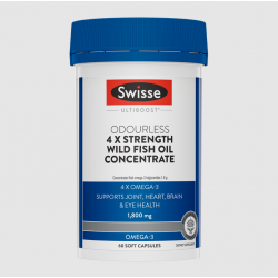 Swisse Ultiboost Odourless 4x Strength Wild Fish Oil 无味高浓度4倍Omega-3 浓缩野生鱼油 60粒【保质期2028/11】